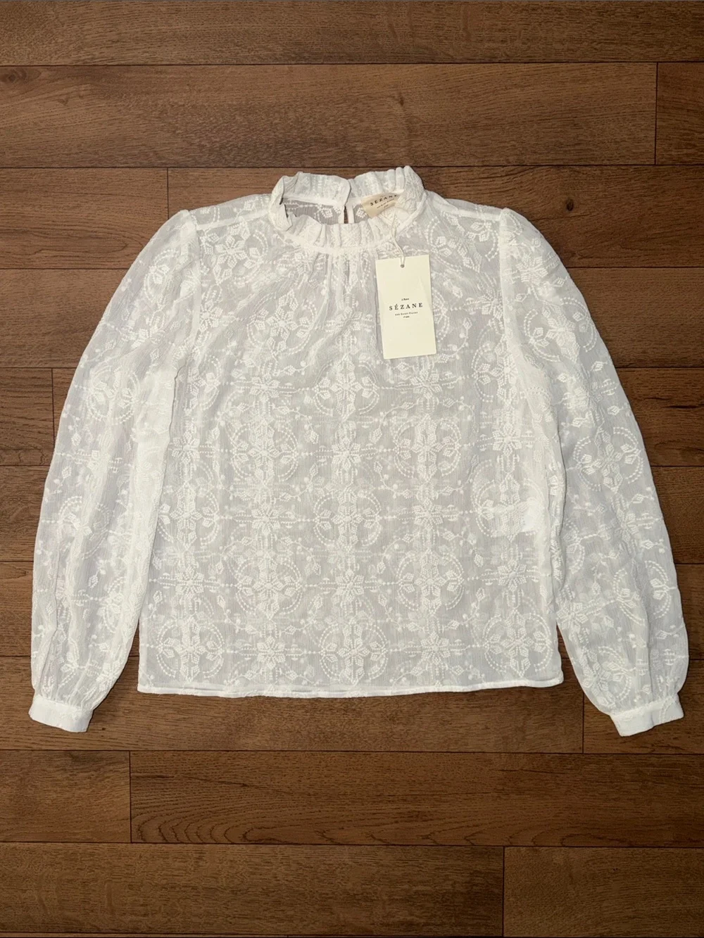 Sézane Size US 2 / FR 34 Valentine Blouse In Ecru NWT Embroidered Quiet Luxury